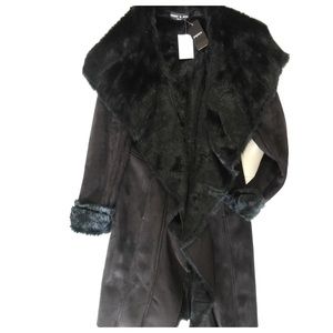 Black Faux Fur Suede Coat